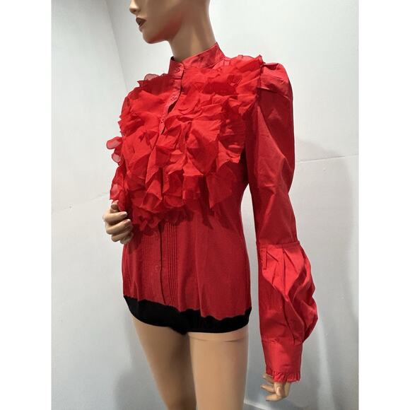 Glory Connections Red Blouse FANTASY RUFFLE ROMPER TOP Size Medium - Picture 1 of 12
